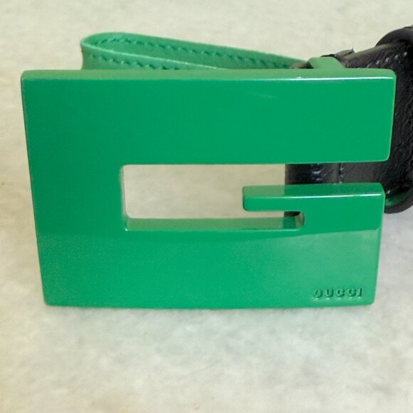 Gucci 709974 Unisex Black Leather Belt with Ceramic Green G Buckle, 100 or 105 - Picture 7 of 15